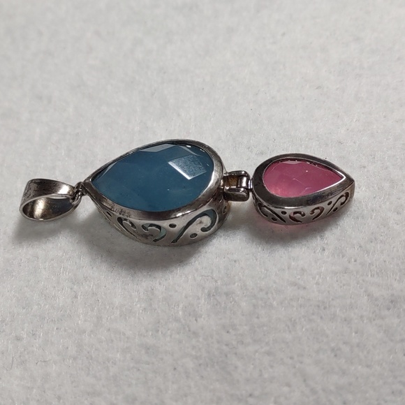 Blue Chalcedony/Rose Quartz Sterling Silver Pendant - Picture 2 of 7